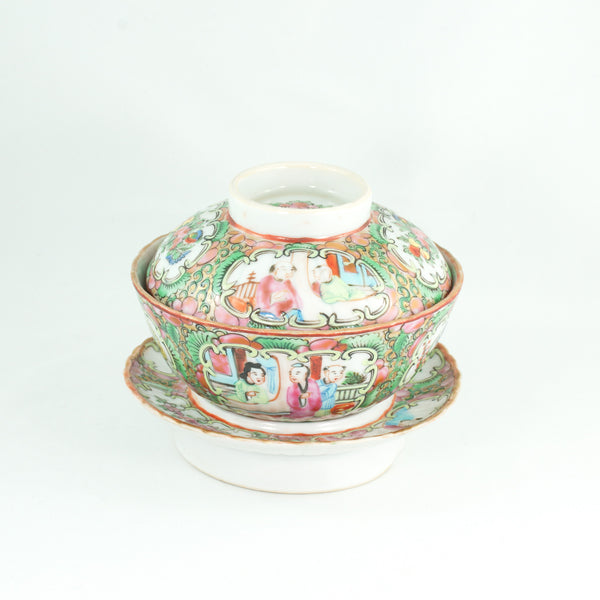 Antique Qing Dynasty Canton Famille-Rose Porcelain Gaiwan